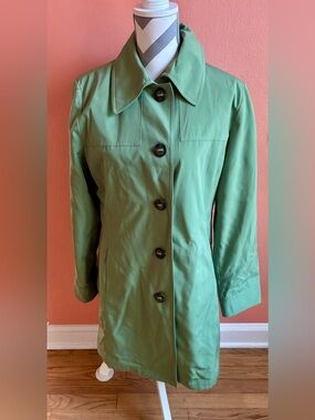 Esprit Outerwear Women’s Green Trench Rain Coat Jacket Size L Polka Dot Lining